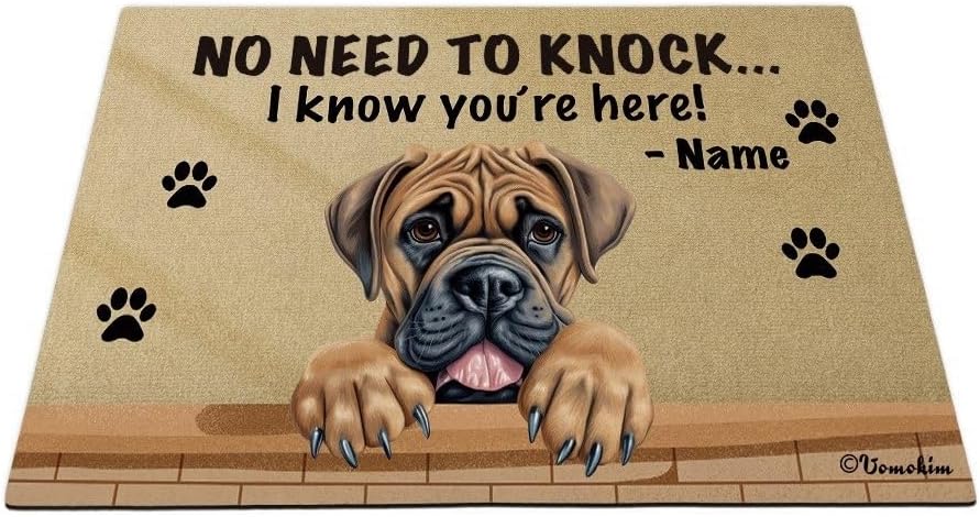 Personalized Funny Welcome Doormat Blue Lacy Dog Custom Name Photo Floor Mat Entrance Way Decor Rug for Dog Lovers No Need to Knock I Know You are Here 15.7" x 23.6"