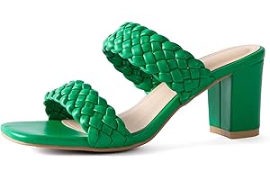 Green Women's Dress Sandals: Braided Block Heels for Stylish Summer Comfort