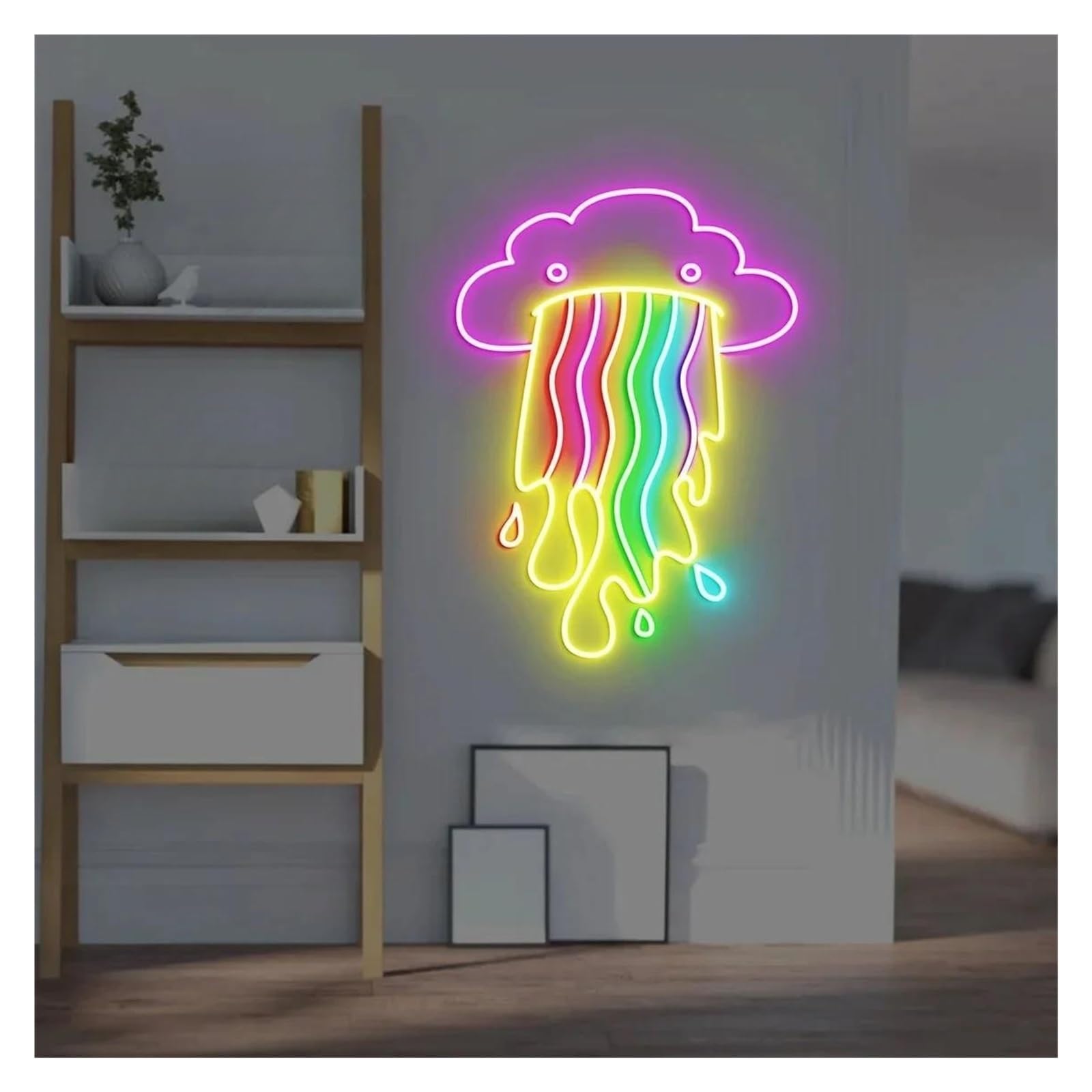 Shouxi B Sign Lamp Rainbow Cloud Neon Sign Us Powered Adjustable Rightness Neon Lights Suitable For Children's Room Home Wall Decor 38Cm(B)