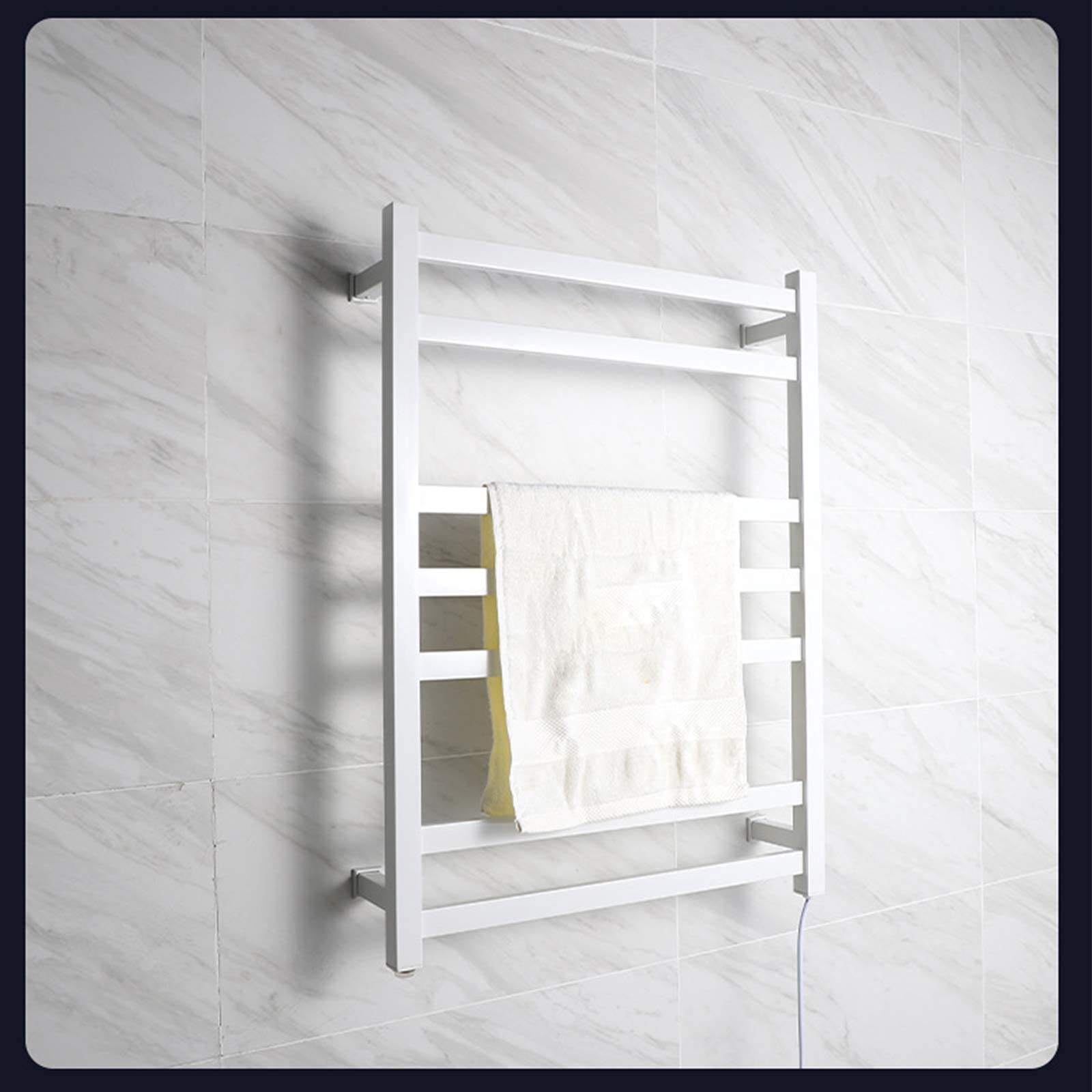 Toallero Eléctrico Calefactable para Baño, De Pared, De Acero Inoxidable 304-White-Hardwired