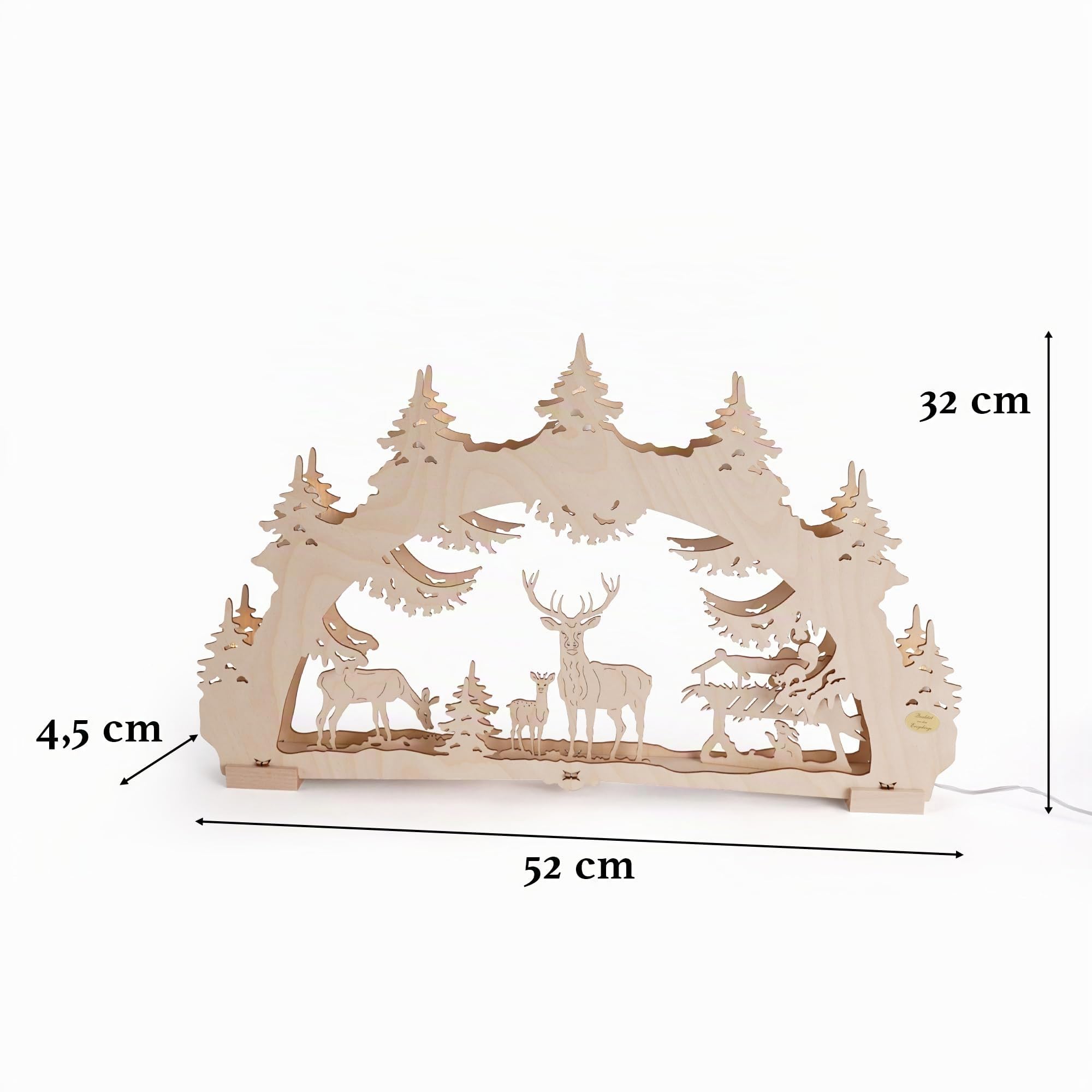 Saico - LED Schwibbogen „Waldlichtung“ Erzgebirge - Lichterbogen mit Timerfunktion - winterliches Design mit Rehen & Hase - ideal als Weihnachtsdeko, Holzkunst aus dem Erzgebirge - Made in Germany