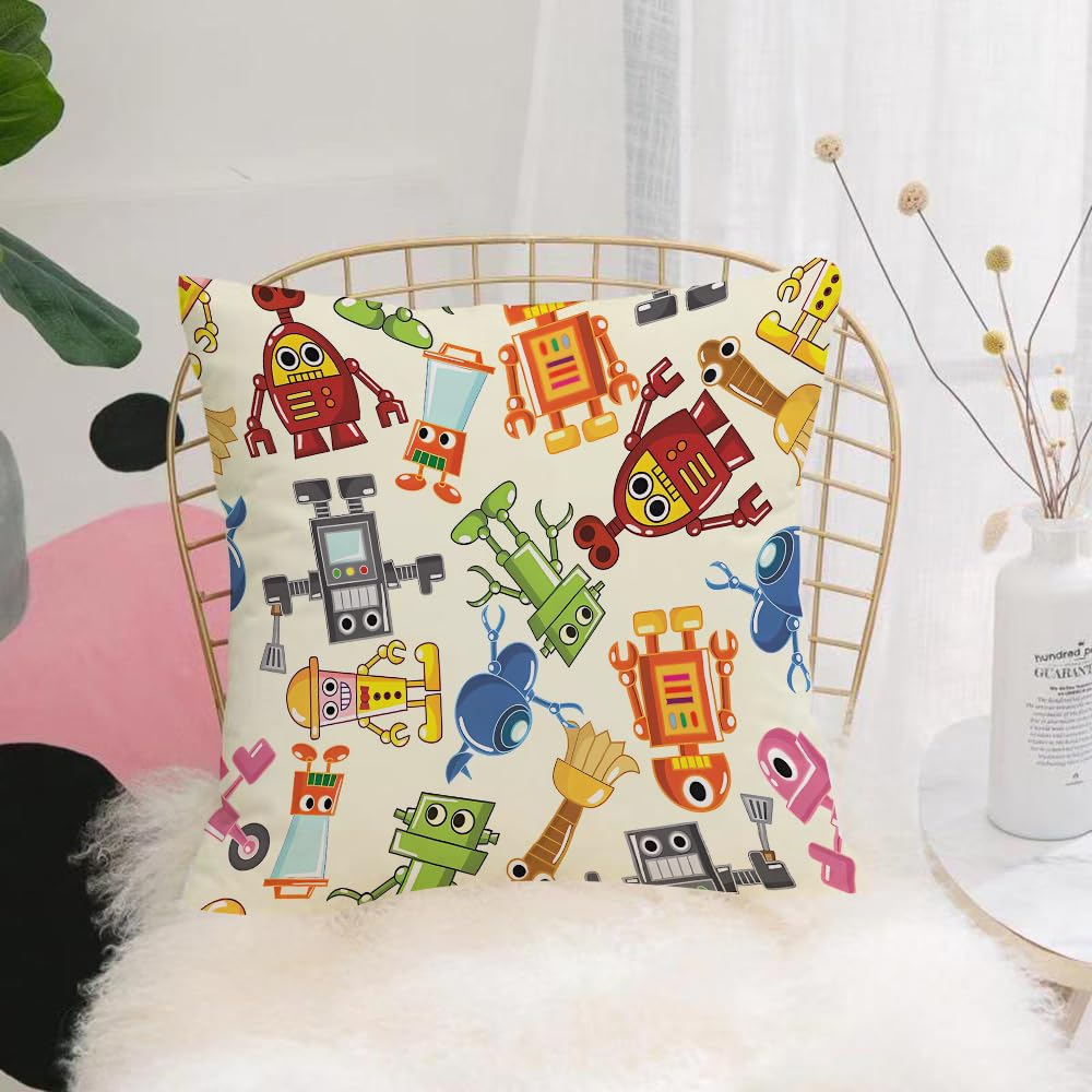 Hyosxw Robot Pattern. Cute Colorful Robots - A10 Cushion Cover,Throw Pillow Case Home Decorative For Living Room Bedroom Sofa Chair 18X18 Inch,Robot Pattern. Cute Colorful Robots,Pillowcase 45X45cm