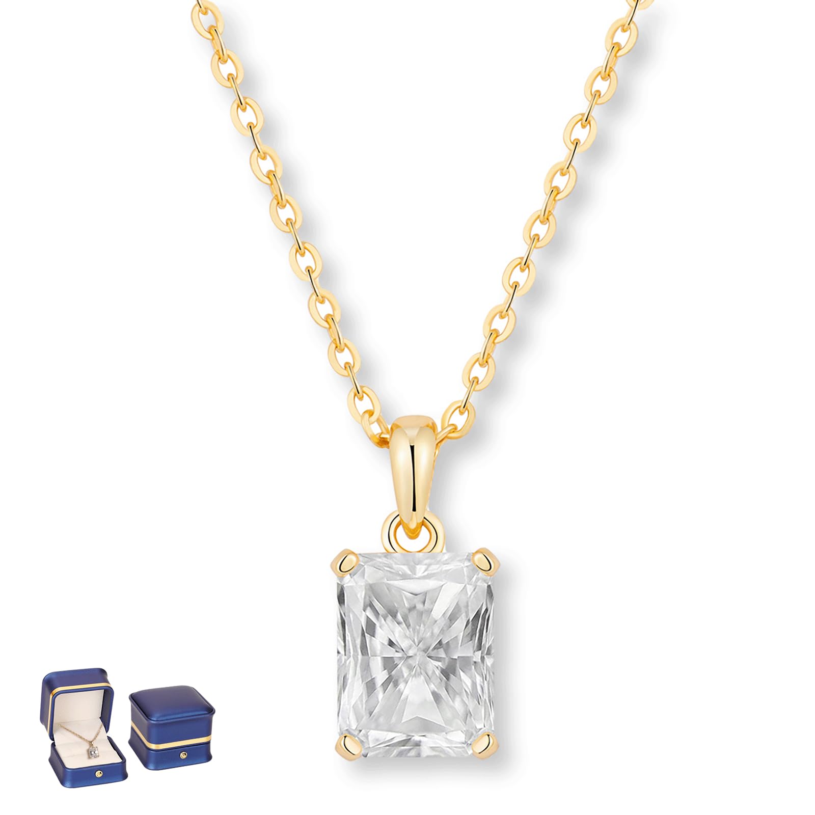 Moissanite Pendant Necklace for Women, Radiant 1-3CT D Color VVS1 Solitaire Pendant, 18K White Gold Plated 925 Sterling Silver Adjustable Chain, Jewelry Gift for Wife Girlfriend An image 1
