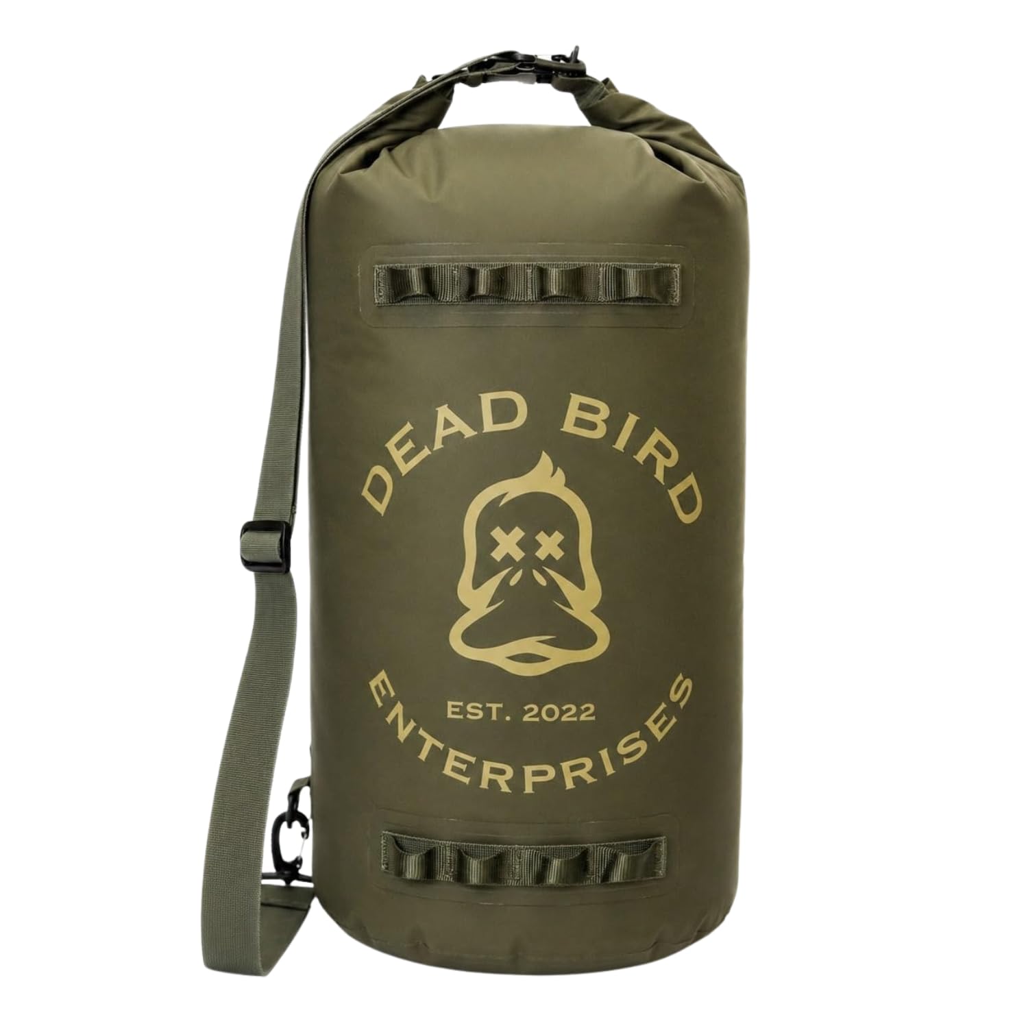 Dead Bird Enterprises Wasserdichter 20-Liter-Trockensack, militärgrüne Muscheltasche mit Roll-Top-Verschluss für Entenjagd, Kajakfahren, Camping, Strand, Bootfahren und Angeln, 500D PVC-Plane