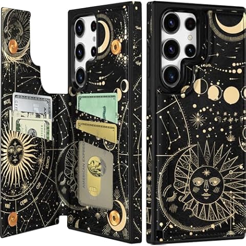 Shorogyt for Samsung Galaxy S23 Ultra Wallet Case with Card Holder, Designer Constellation Pattern Kickstand Magnetic Clasp Back Flip Folio Leather Phone Cases for S23 Ultra for Women Men Girls Cover