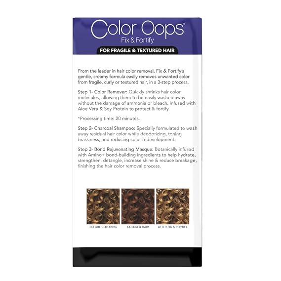 Color Oops Fix & Fortify Bond Rejuvenating Color Remover, Includes Color Remover, Activator Mixing Bottle, Charcoal Shampoo, Bond Rejuvenating Masque, Gloves, Cap, Instructions, Cruelty Free