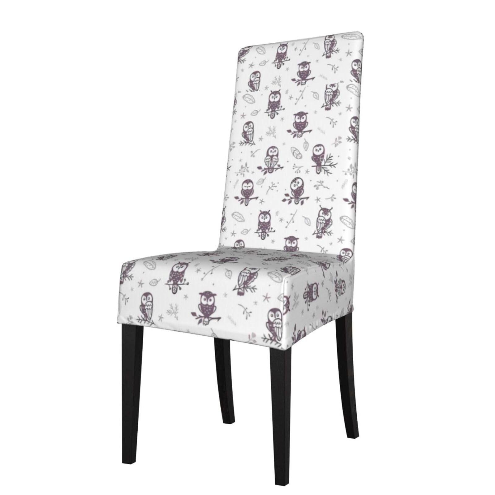 YYHWHJDE Owl Tree Branches Prints Dining Chair Throw Covers – Stretchy & Wrinkle-Resistant Protector for Most Kitchen Chairs – Quick Refresh for Old Furniture