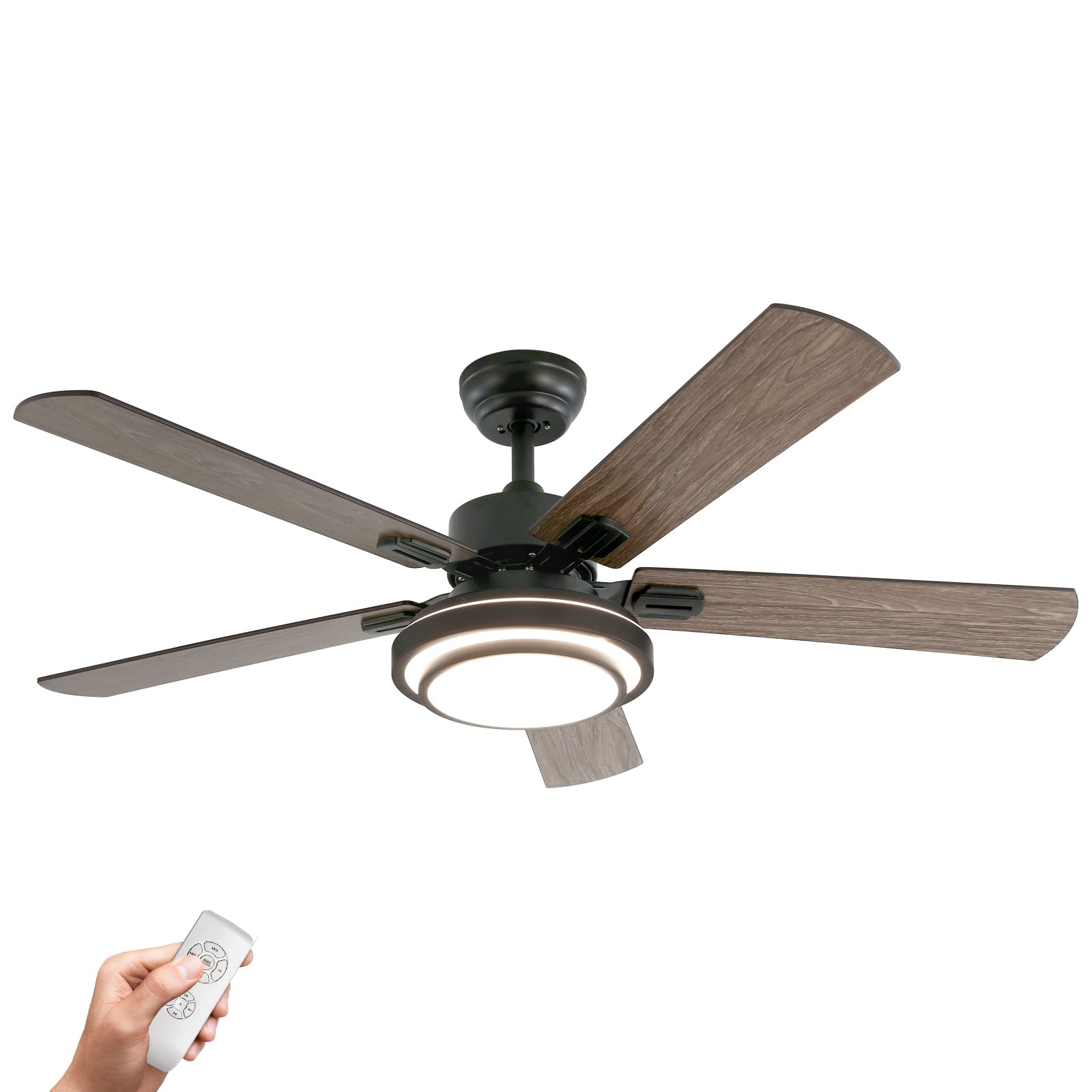 warmiplanet Ceiling Fan with Lights Remote Control, 52 Inch, Black (5-Blades)