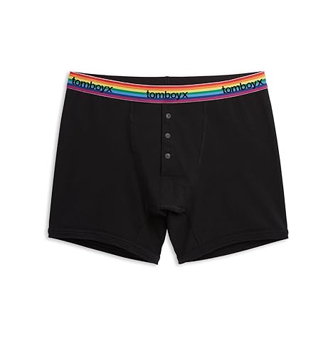 TomboyX Boxer Briefs Underwear With Front Packing Pocket, 6” Inseam, Soft Cotton Blend, Gender Neutral Boy Shorts Panties - XX-Large - Tomboyx Black Rainbow Logo