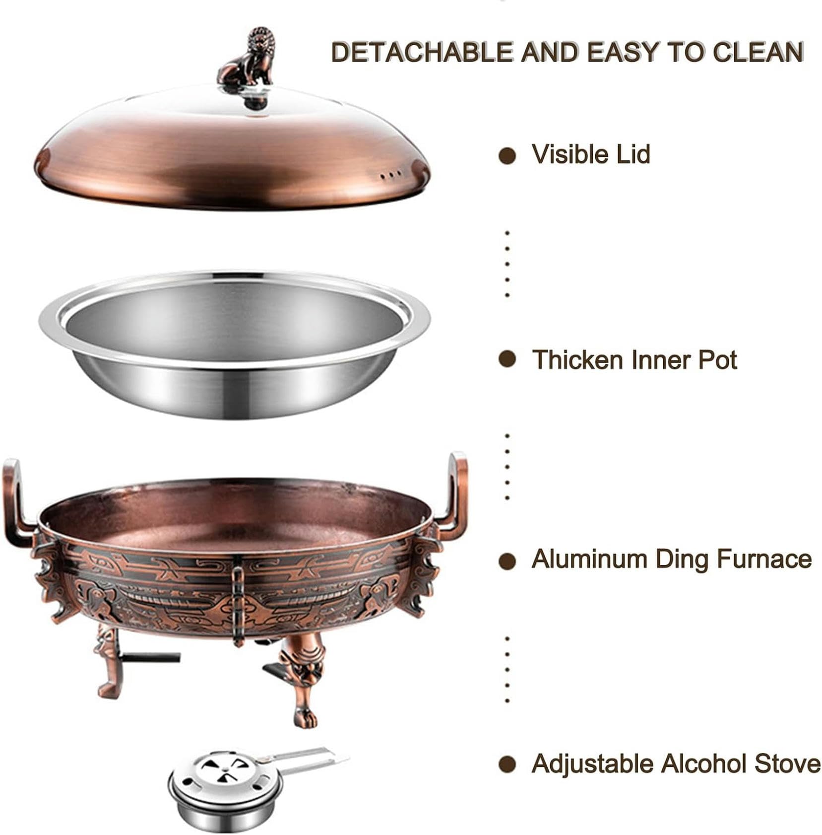 Chafing Dish Rotondo In Acciaio Inox, Dimensioni Standard, Set Di Scaldavivande E Scaldavivande Per Buffet, Con Teglia Per Alimenti, Contenitore Per Combustibile E Coperchio Per Casa E Ristorante, Bs