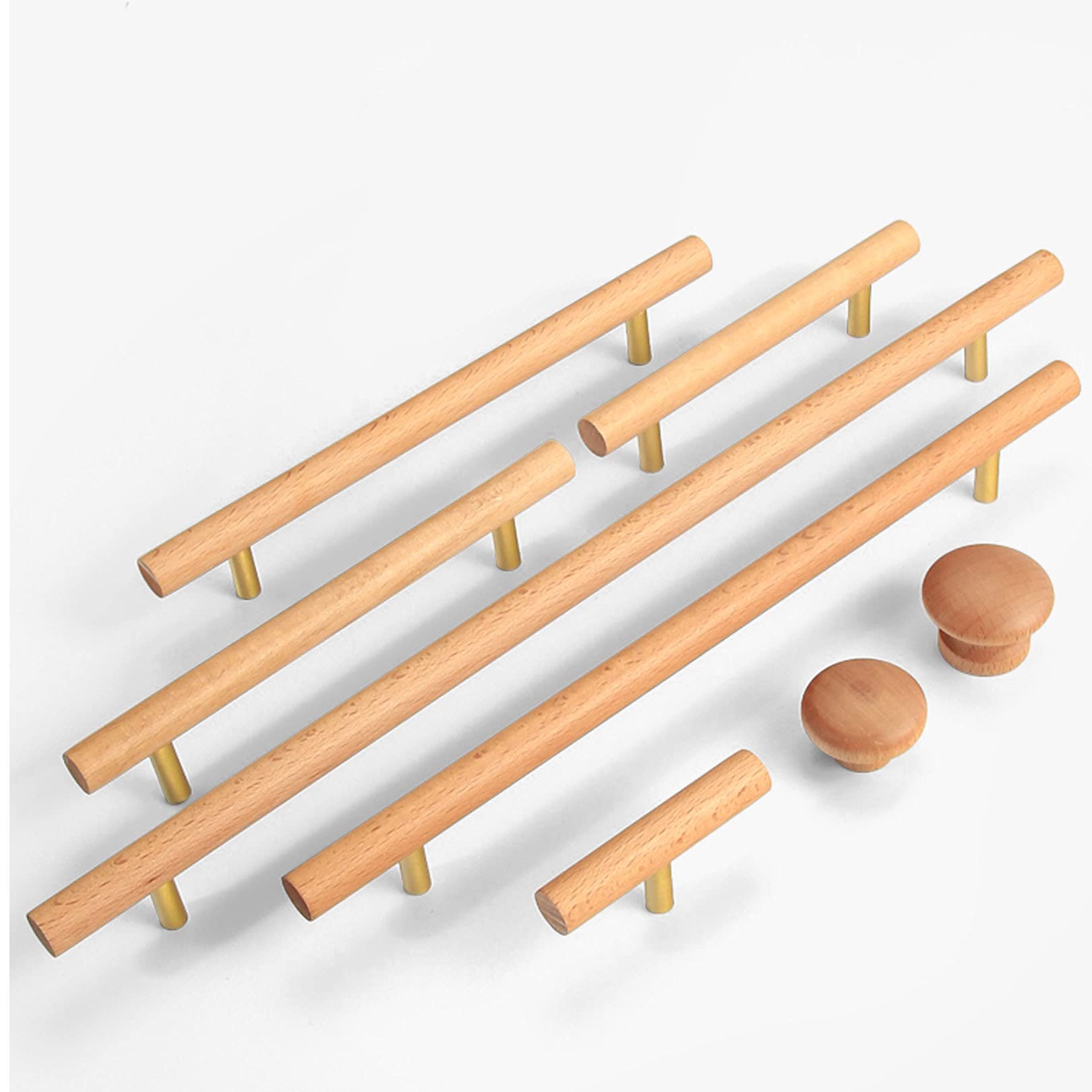 Tiradores de madera de haya, tiradores de muebles, tiradores de armario, tirador de puerta de armario para cajón de cocina, armario, herrajes modernos sólidos, tiradores de muebles de baño, 2 piezas (