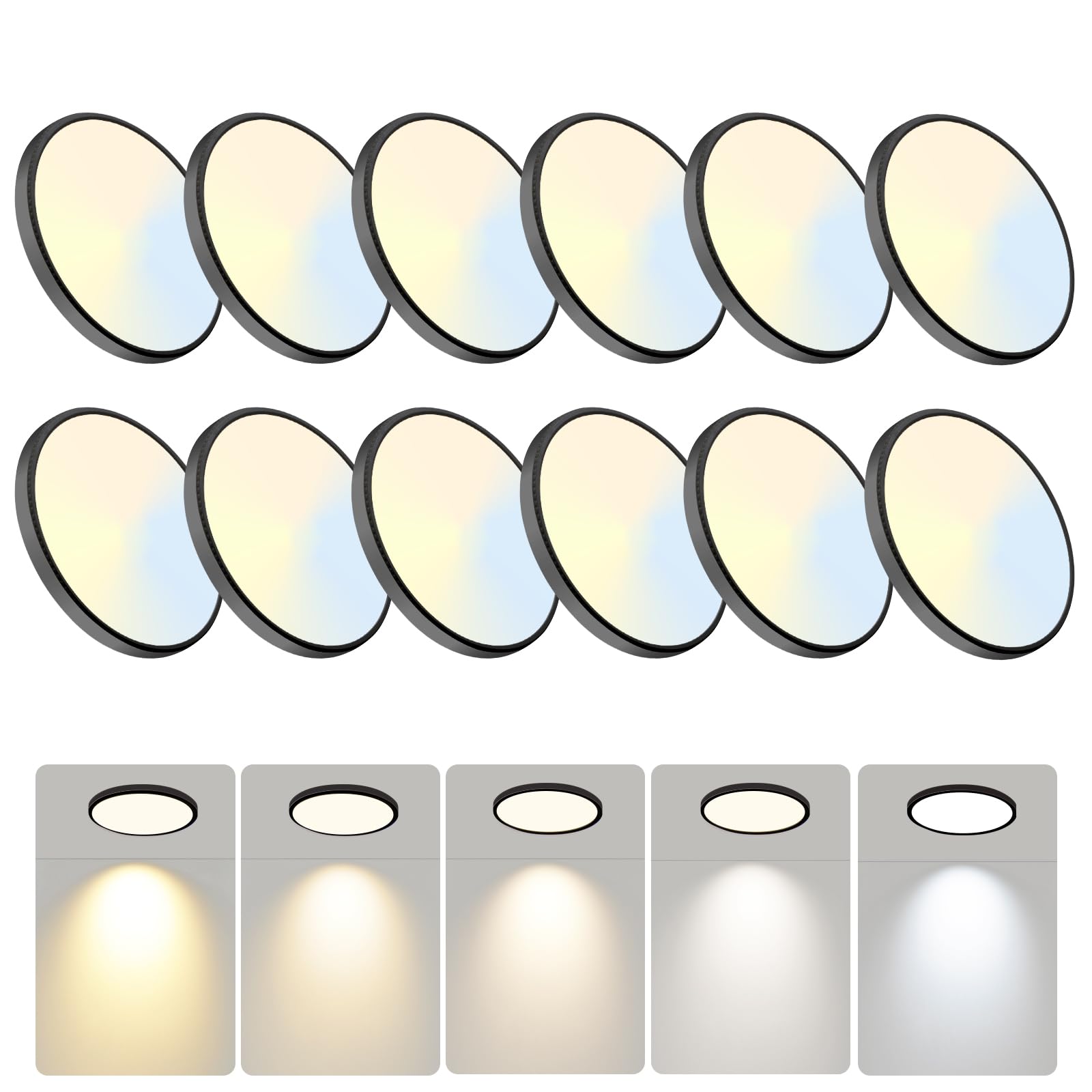 WKONCLDY 7.5Inch LED Ceiling Lights, 5 Colors Selectable (3000K/3500K/4500K/5000K/6000K) Flush Mount Ceiling Lights, Ultra Thin LED Ceiling Light