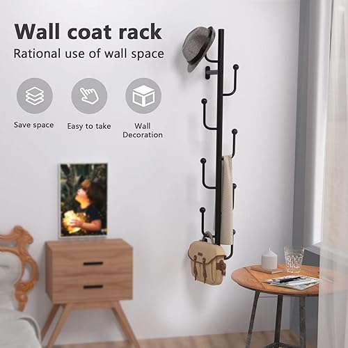 Miniatura 5 de Omsaca Perchero montado en la pared sombrero de árbol para pared moderno estante de metal de pared perchero con 8 ganchos ahorro de espacio y fácil