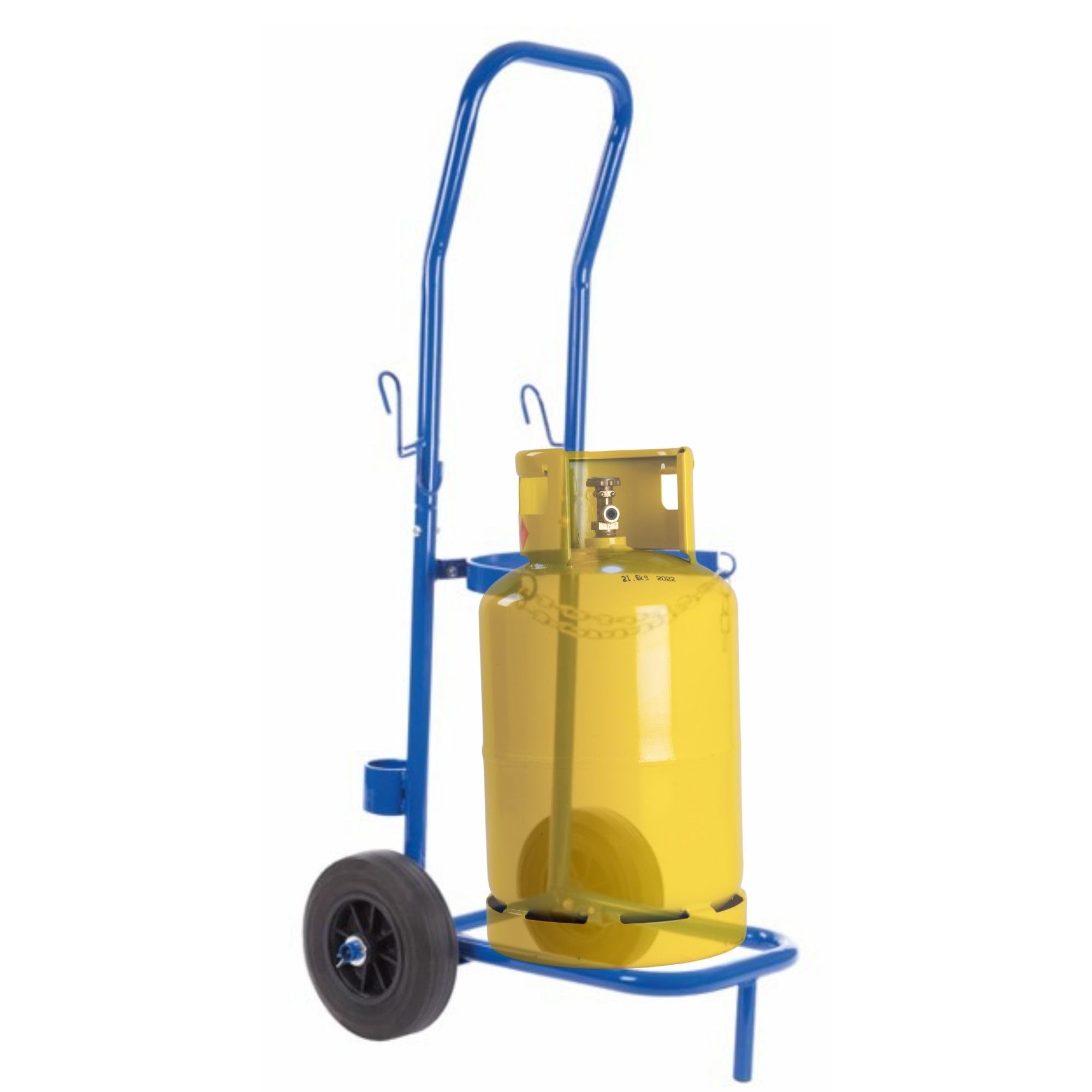 Toolland Chariot pour Bouteille de gaz Bleu 100 kg chaîne de sécurité réglable Cadre en Acier Inoxydable Grandes Roues 20 cm adapté aux Bouteilles de Propane Butane fûts de bière intérieur extérieur
