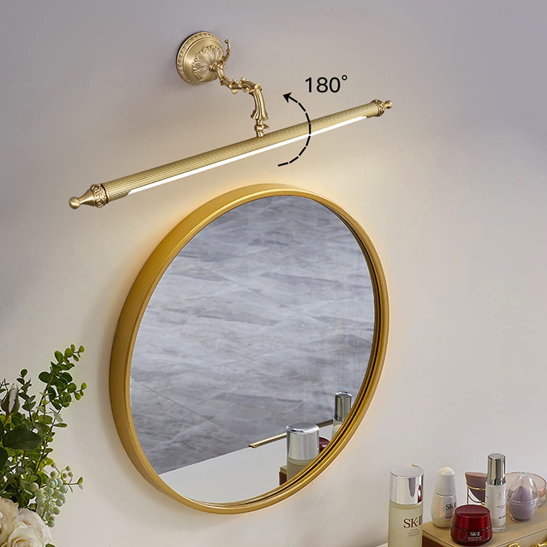 Vintage LED-Badezimmerspiegelleuchte, wasserdicht (IP44), Messing-Wandleuchte, 3000 K warmweiß, 56 cm/9 W, ideal für Waschtisch und Beleuchtung, Elegantes Design