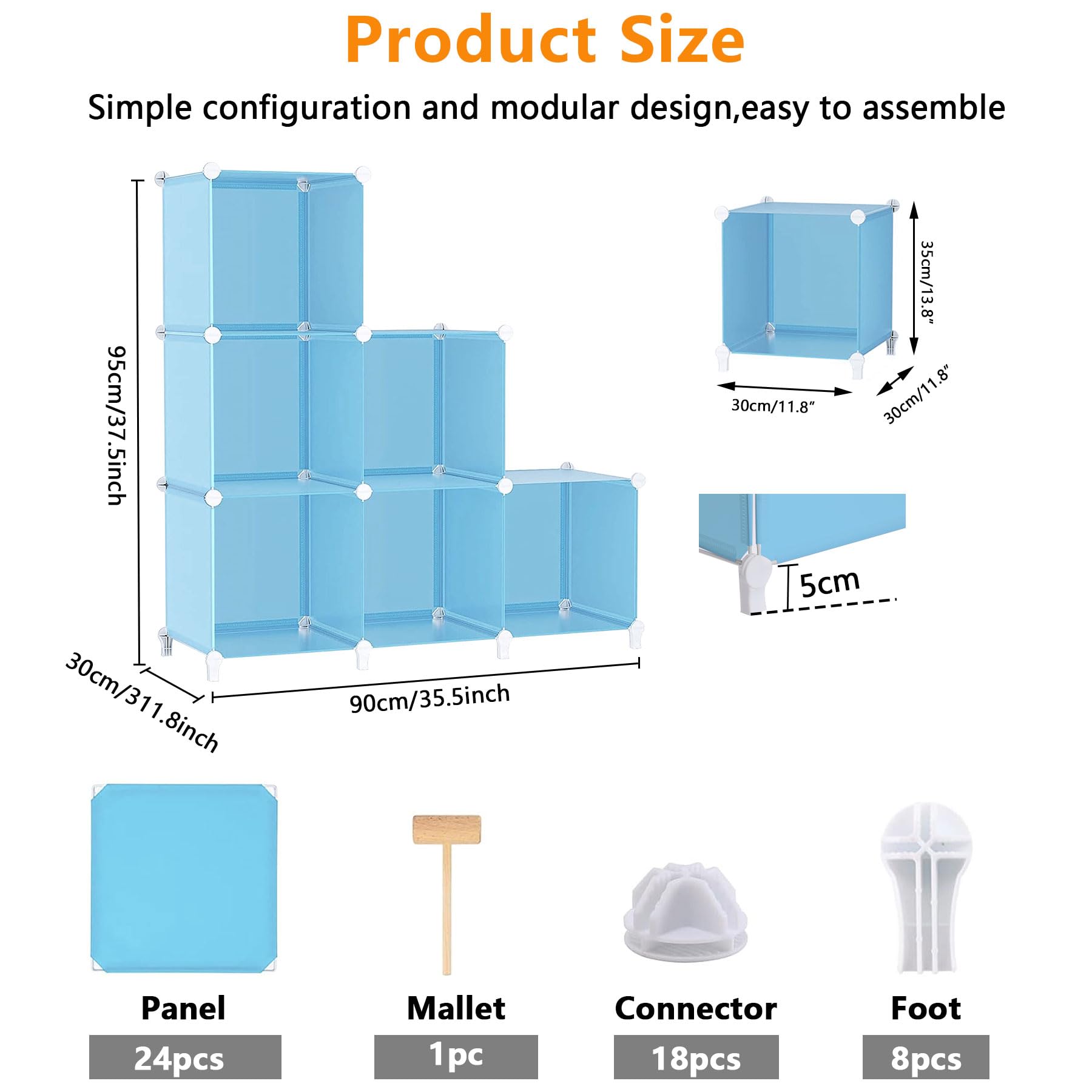 AWTATOS Organizzatore per armadio portatile per bambini, impilabile, 6 cubi, organizer per vestiti, per camera da letto, casa, blu