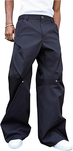 Verdusa Men's Rivet Wide Leg Pants Streetwear Casual Long Trousers with Pockets 