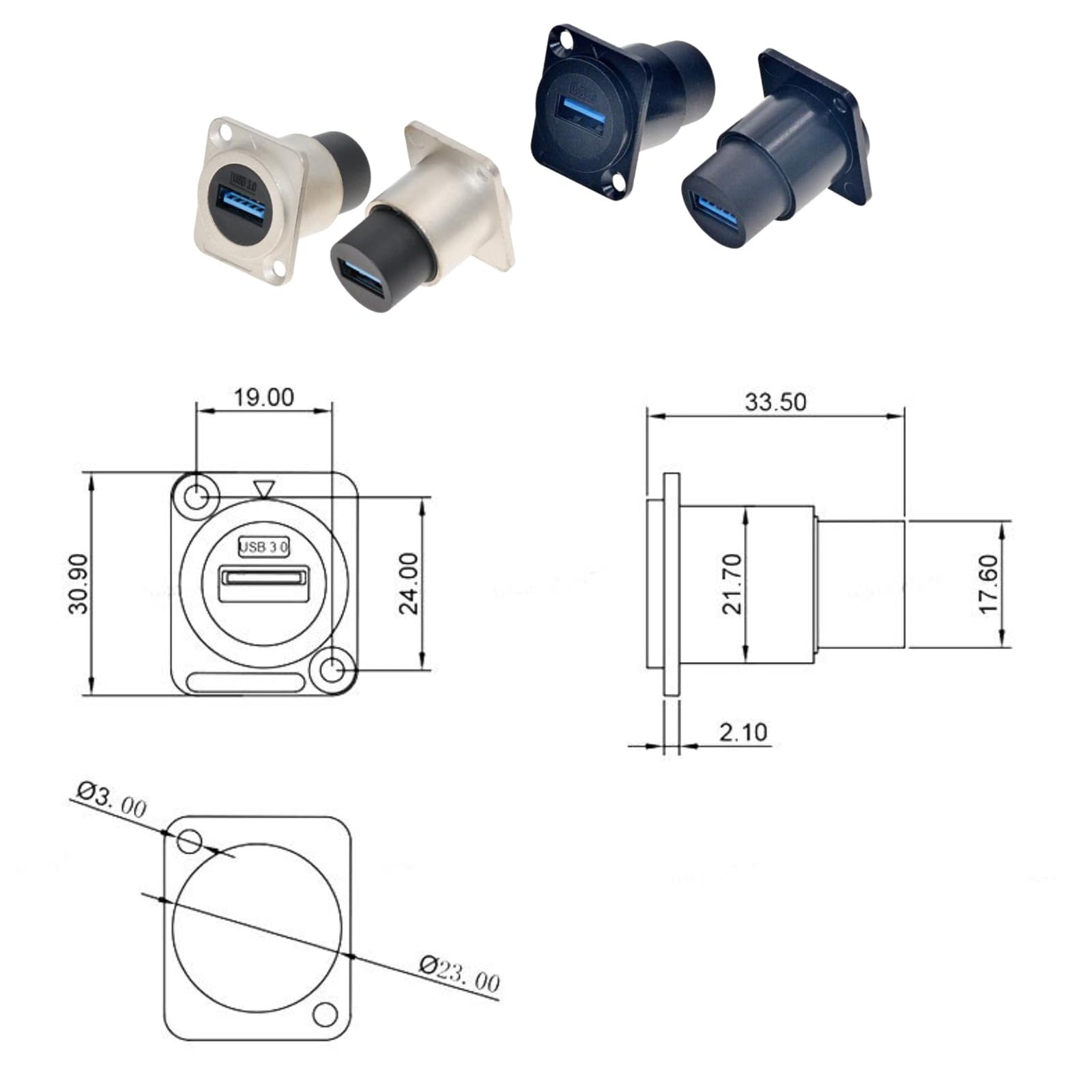 HangTon 5Pack USB 3.0 wasserdichte Kupplung Stecker Panel Buchse Bulkhead Durchführung, D-Typ Inline Kabel Buchse Zu Buchse Verlängerung Für Outdoor