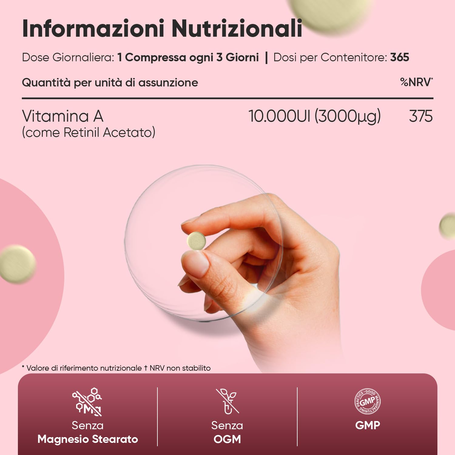 Vitamina A, 365 Compresse Vegane (per 1+ Anno), Vit A come Retinil Acetato, La Vitamina A Contribuisce al Mantenimento di una Vista Normale (EFSA), Senza Magnesio Stearato, Prodotto nel Regno Unito