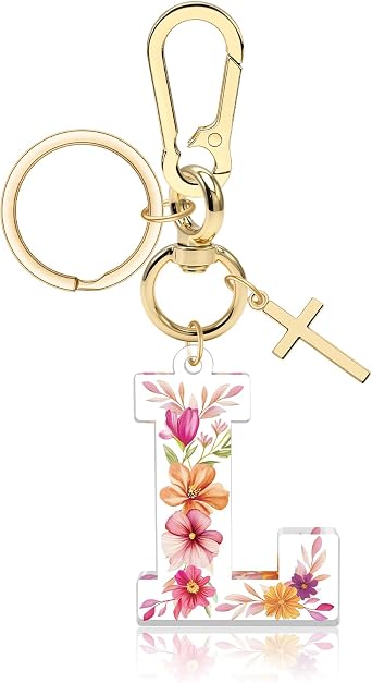 Vadaka Initial Keychain for Women Girls Initial Letter Keychains for Backpack Christian Religious Birthday Gift for Women