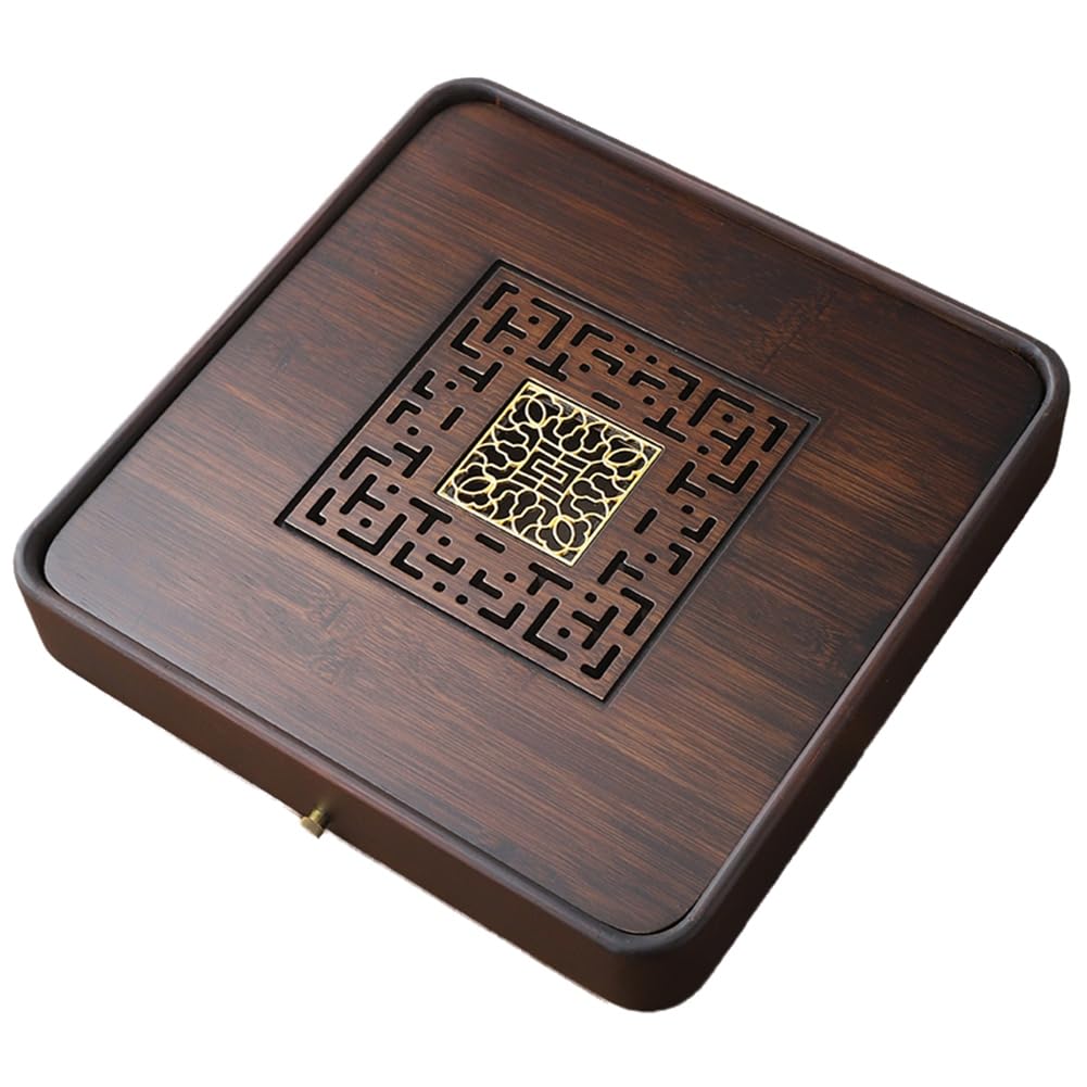 CTRLZS Home Essential Bamboo Tea Tray with Triple Functions: Water Drainage, Storage, and Secret Tea Code A