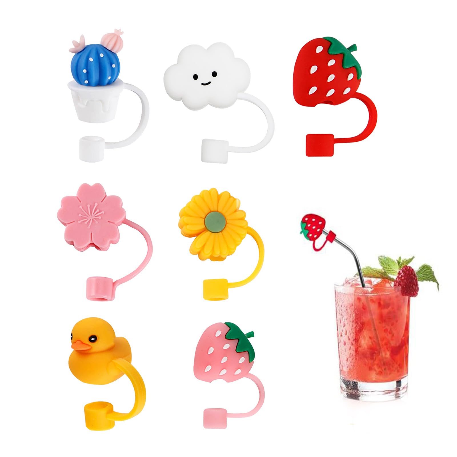 Big Bargain StoreStraw Cover Cap for Stanley Cup (7Pcs) Silicone Straw Topper Straw Protectors for 6-8 mm Straws Cute Soft Straw Tip Covers Drinking Straw Cover Cups Accessories