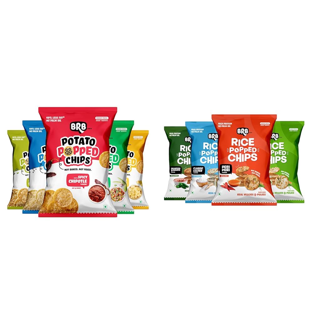 BRB Popped Potato Chips 5 Flavours | Not Fried, Not Baked | 60% Less Oil, Lower Calorie, No Palm + BRB Rice Popped Chips - 4 Flavours | Not Fried. Not Baked | High Protein | 50% Less Oil, No Palm-image-17