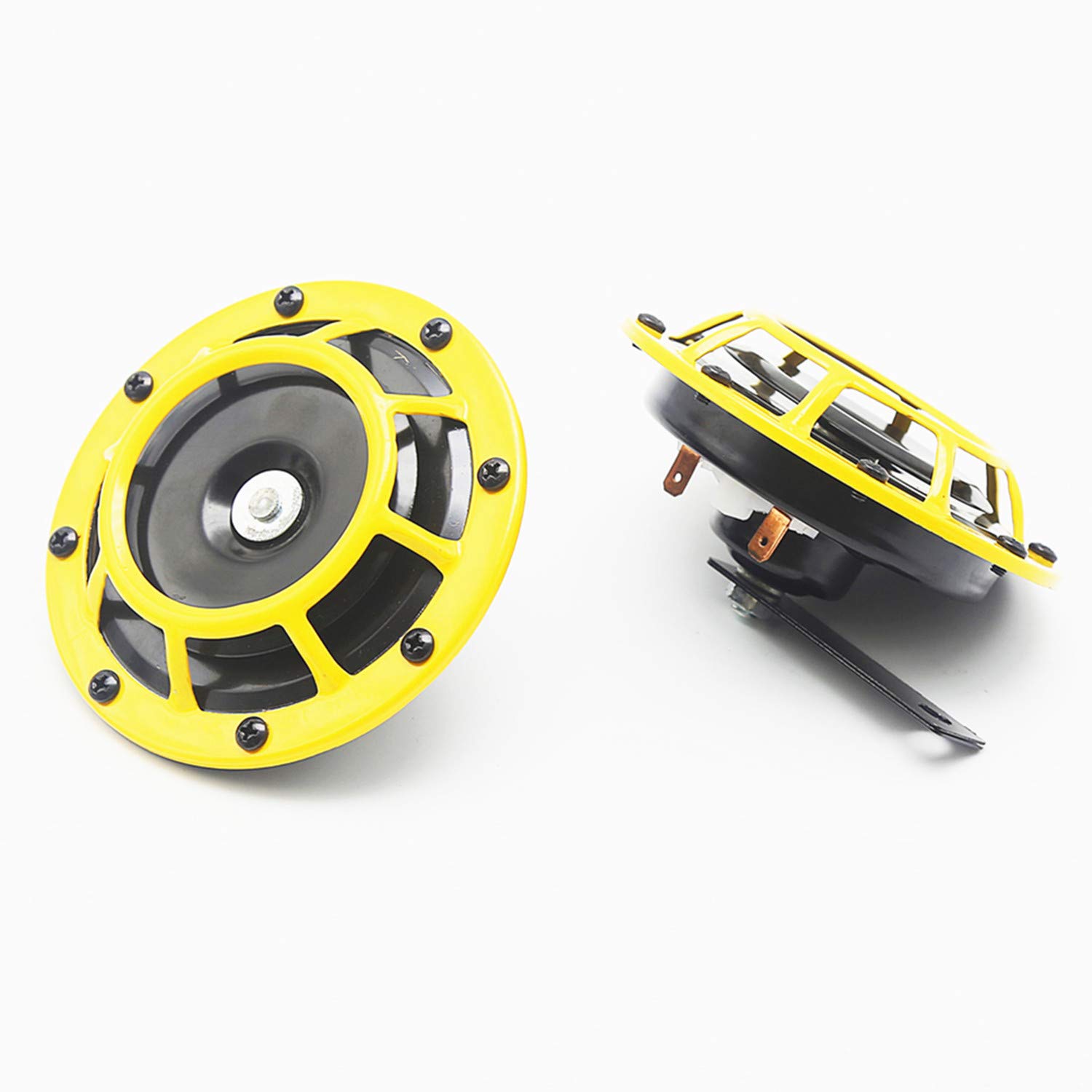 Clacson Elettrico 135DB per Auto con Doppio Disco e Staffa di Protezione Gialla - Per 12V Auto, Camion, SUV, Moto
