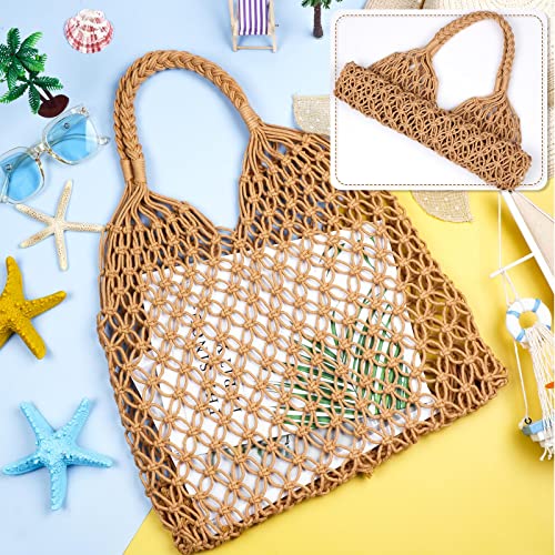 Travel Beach Fishing Net Handbag Woven Shoulder Bag Cotton Rope Macrame Mesh Beach Bag Crochet Knit Purse for Women4