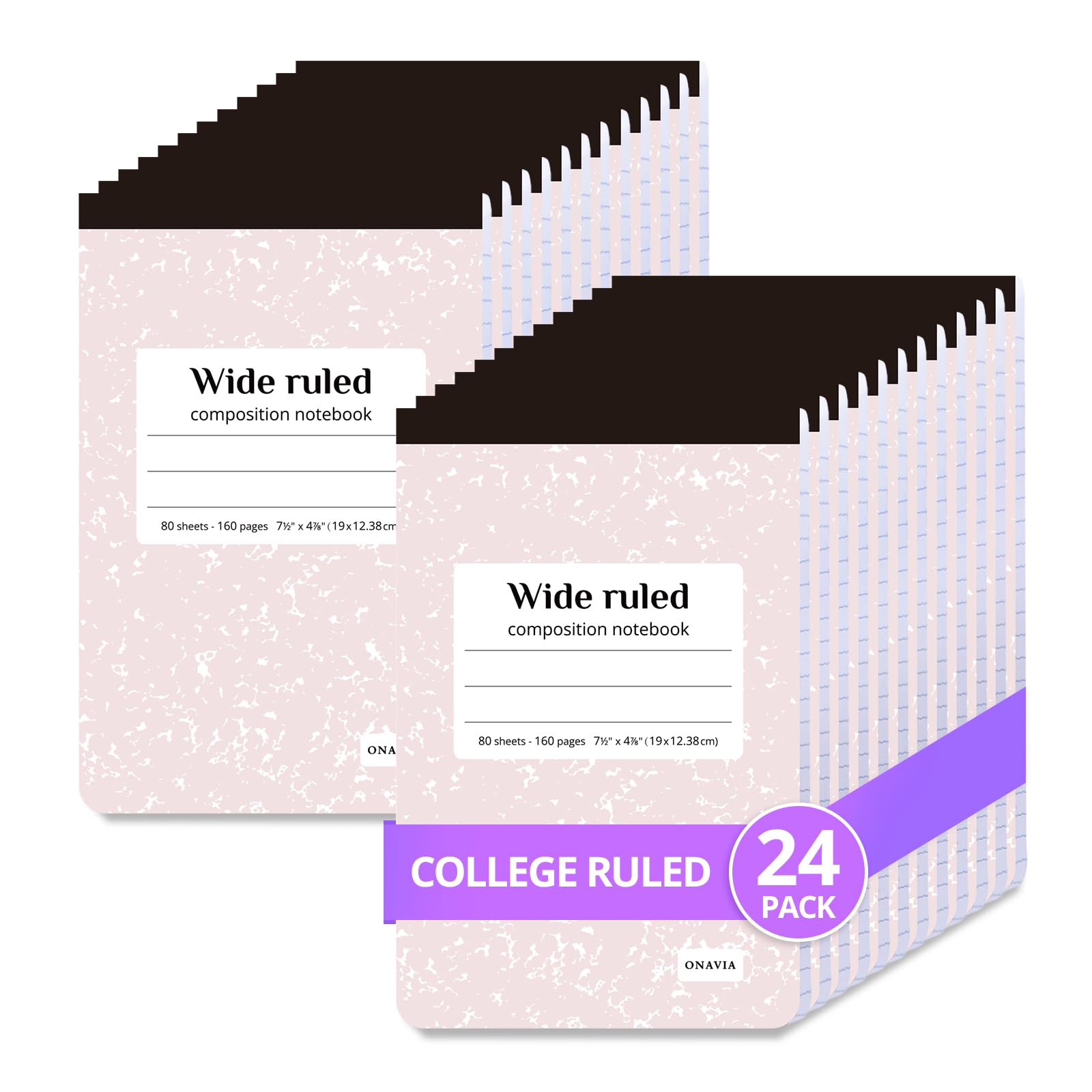 ONAVIA Confezione da 24 quaderni a mezza composizione, mini quaderni a righe larghe, 80 fogli, piccoli libri di composizione per appunti scolastici, scrittura in ufficio, diario, viaggi, rosa