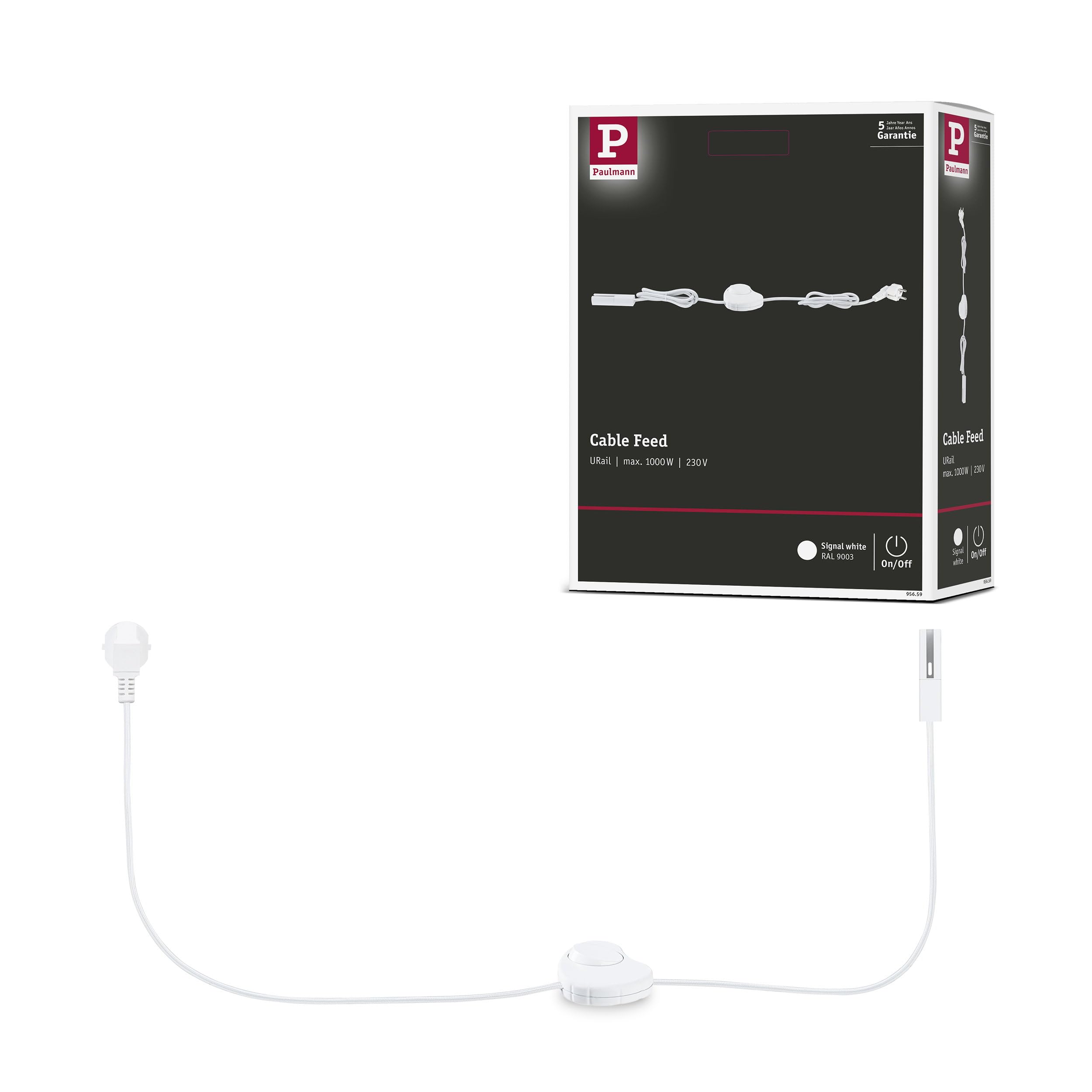 Paulmann 95659 URail câble d'alimentation électrique avec interrupteur 2 m, max. 1 000 W, blanc signal, système de rails