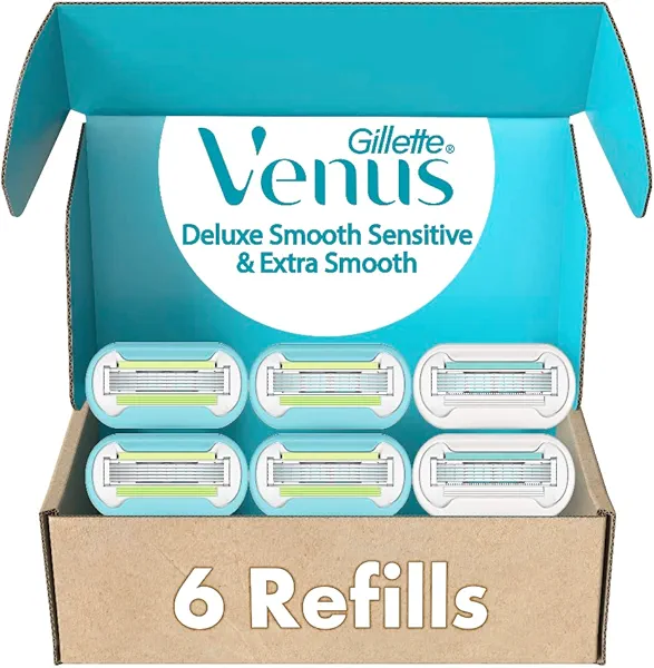 Gillette Venus Womens Razor Blade Refills, Venus Extra Smooth 4 Count and Venus Deluxe Smooth Sensitive 2 Count, 6 Total Refills