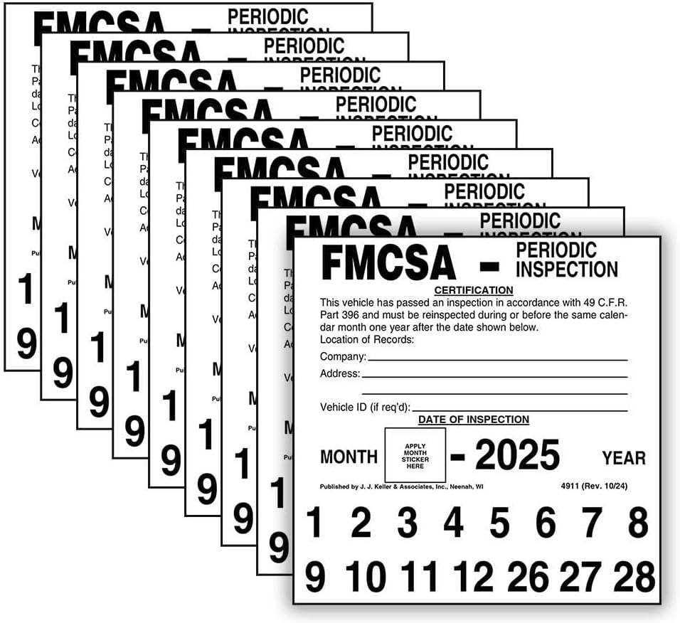 FMCSA Periodic Inspection Label 10-pk. - 5" x 5", Permanent Self Adhesive Vinyl - Meet DOT AVIR 49 CFR Part 396 Requirements