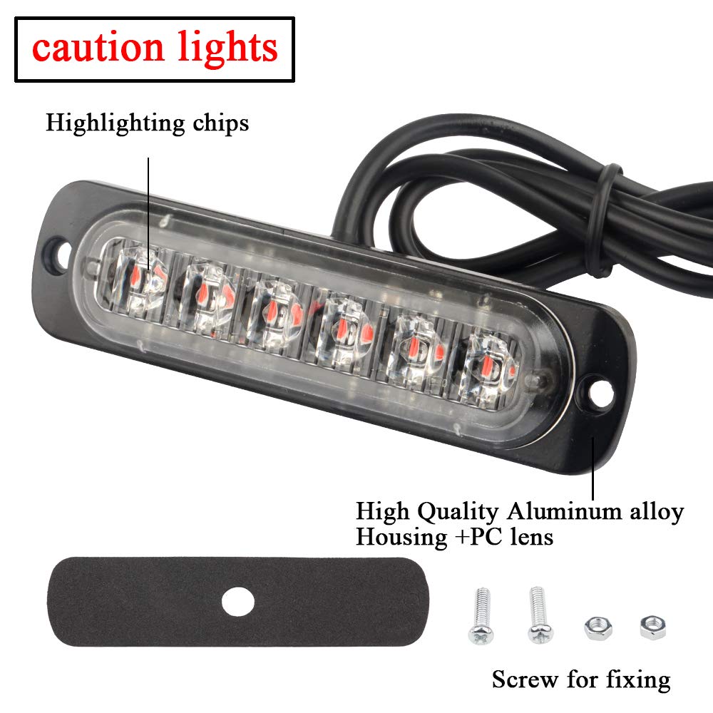 4 szt. Ultra cienkie 6 LED światła ostrzegawcze Red Hazard Migające światło stroboskopowe uniwersalne dla 12-24 V samochód ciężarówka przyczepy kempingowej przyczepy kempingowej do samochodu