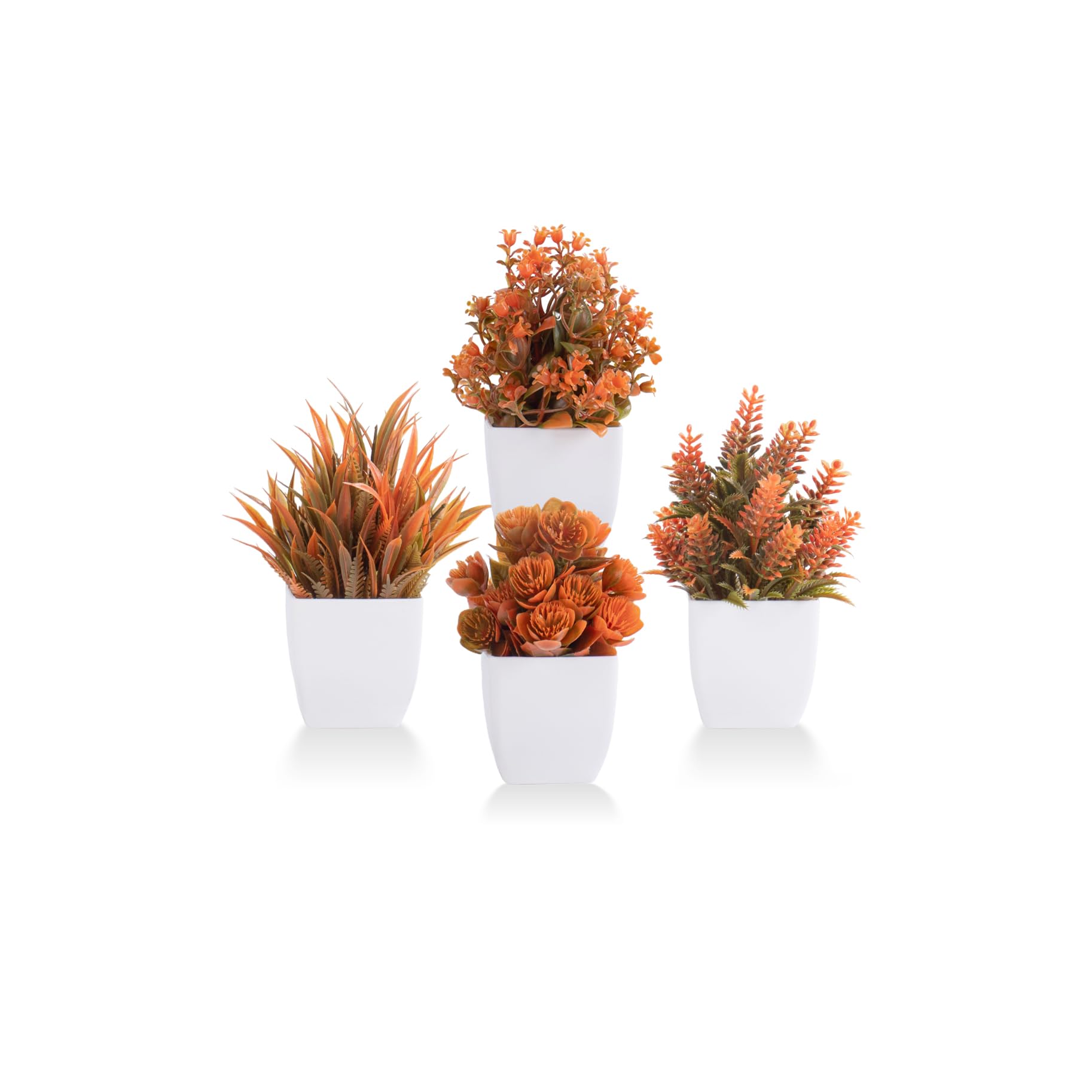 4 Pack Small Artificial Autumn Maple Color Eucalyptus Potted Plants | Indoor Decor for Home, Office, Bathroom, Bedroom & Farmhouse