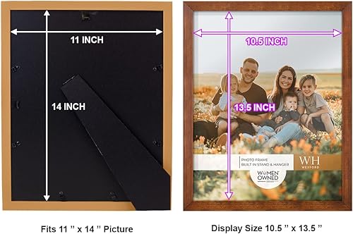 Miniatura 5 de Renditions Gallery Marco de fotos de 11 x 14 pulgadas, diseño de madera de estilo moderno y vidrio de alta definición, listo para pared y mesa,