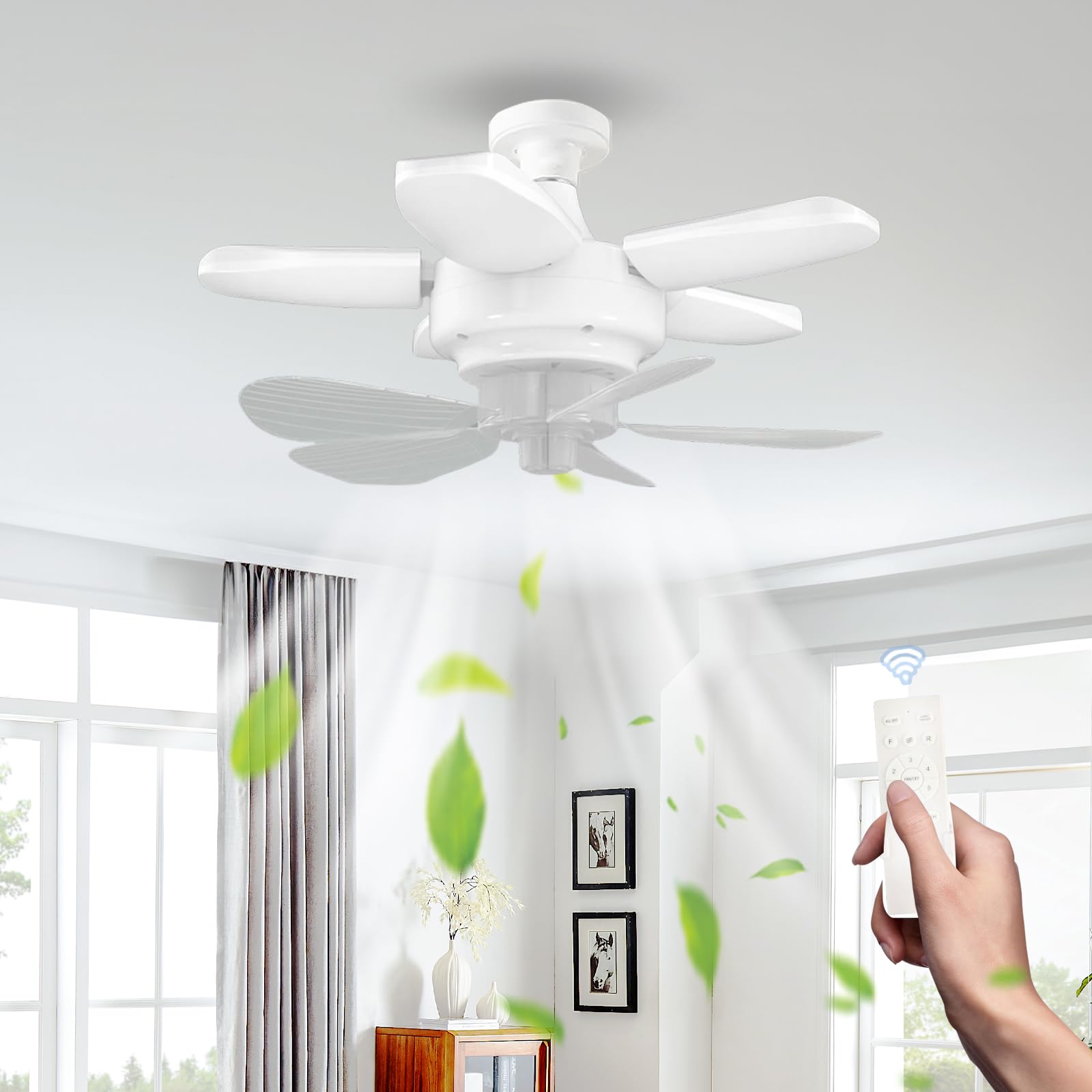 SXDMOUBK E27 Ceiling Fans with Lights and Remote, 40W LED Fan Light Ceiling for Bedroom 4 Speed 3 Colour Temperature 3000K-6500K Small Ceiling Fan for Dining Room, Kitchen, Garage-5 Blades-38CM