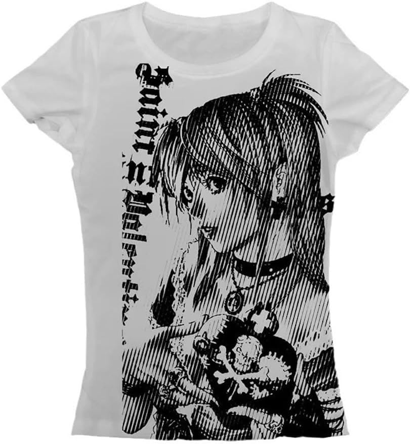 Anime Print Y2k Baby Tee Japanese Harajuku Crop Tee Shirts Grunge Y2k Clothes 2000s Streetwear Women Tops