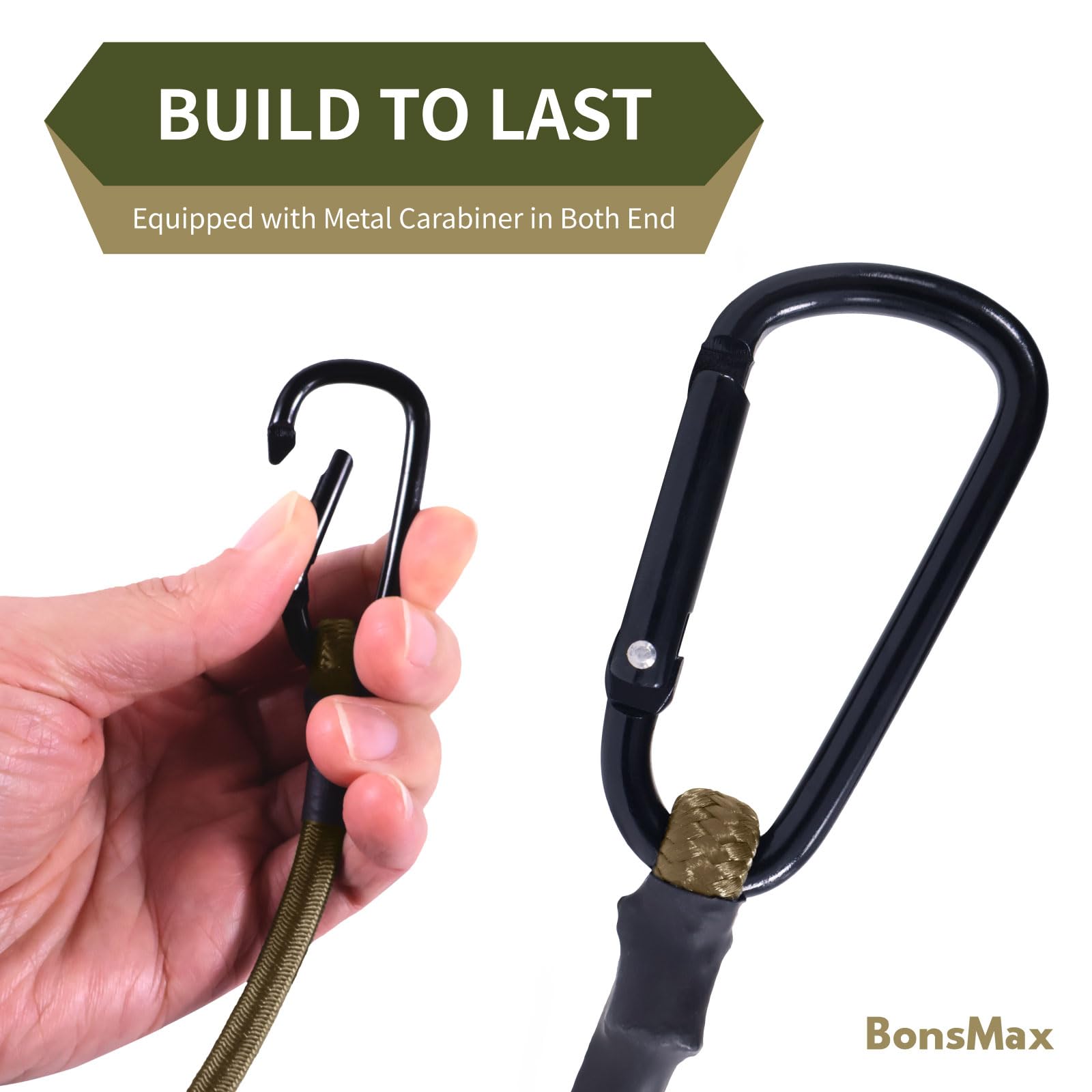 Confezione da 10 corde elastiche con ganci a moschettone, clip in alluminio resistente per portapacchi auto, campeggio all'aperto, tende, teloni, portabici, carrello a mano, bambola-cachi (confezione