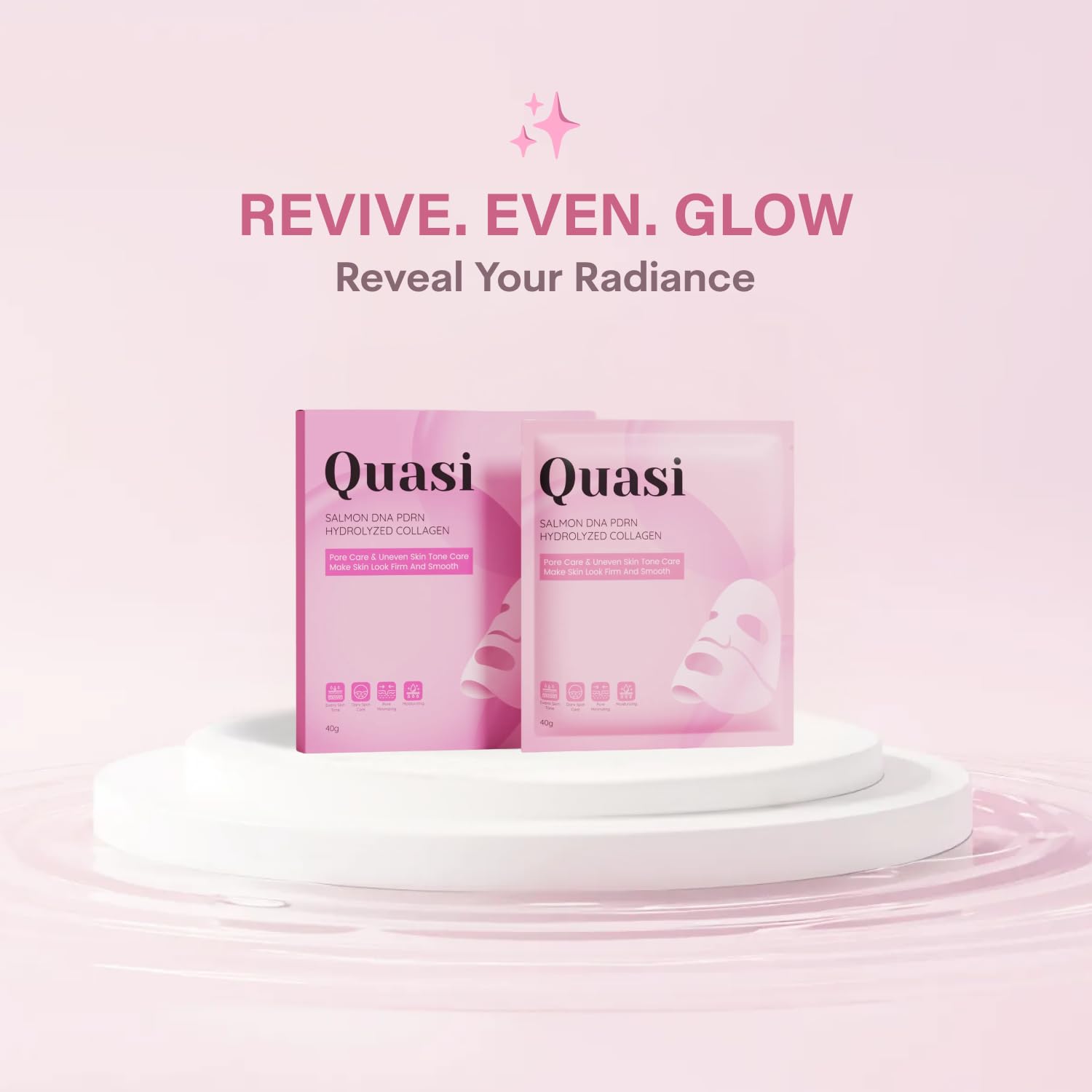 Quasi Salmon PDRN Collagen Mask - Korean Skin Care Gel Gesichtsmaske für Hydratation, Straffung & Glättung der Hautpflege, Kollagen Boost & Pore Care - 4 Masken, nicht reizend, natürliche