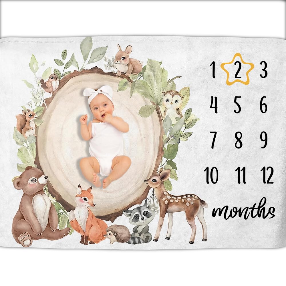 OLIVE OLIVIA Personalized Monthly Baby Milestone Blanket,30"x40"