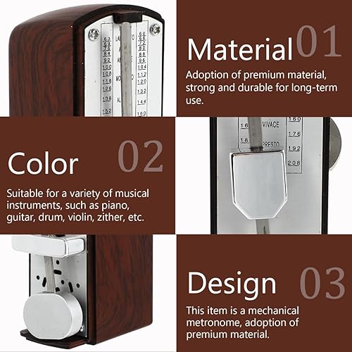 Miniatura 8 de MILISTEN Metrónomo mecánico universal mini metrónomo para guitarra de piano (caoba)