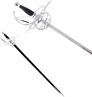 Medieval Warrior Fencing Rapier Spiral Swept Hilt Sword with Leather Scabbard - 43" Sparring Blade