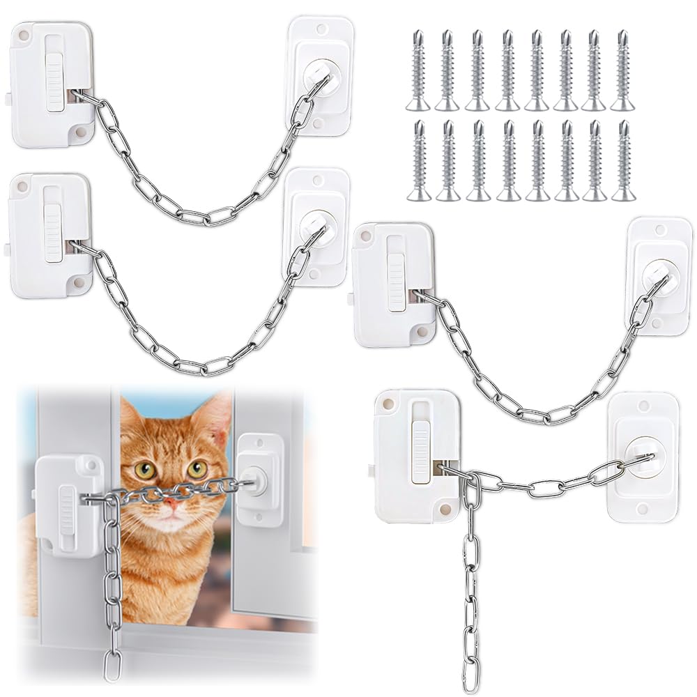 Fensterschlösser für PVC-Fenster, selbstklebende Fenstersicherungen für Kinder- und Haustiersicherheit, vielseitiges verstellbares Fensterschloss mit Schrauben für Schrank, Kühlschrank, 4 Stück