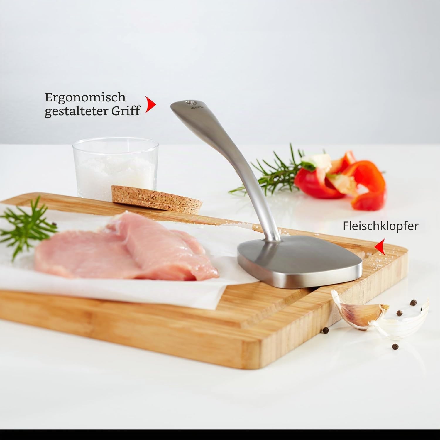 GEFU Fleischplattierer Tenera - Fleischklopfer aus Edelstahl für Schnitzel