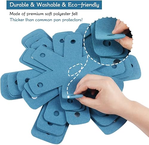 Miniatura 4 de BYKITCHEN Protectores para ollas, juego de 12 y 4 tamaños diferentes, almohadillas protectoras cian más grandes y gruesas, almohadillas separadoras