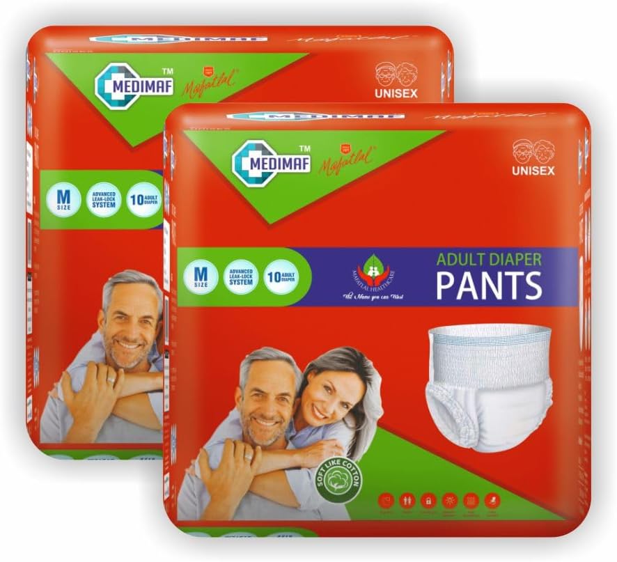 Medimaf By Mafatlal Premium Adult Diaper Pants M Size (24-45 Inch / 60-115 cm) - 20 Count | Unisex | Leakproof & Extra Absorbency | Wetness Indicator