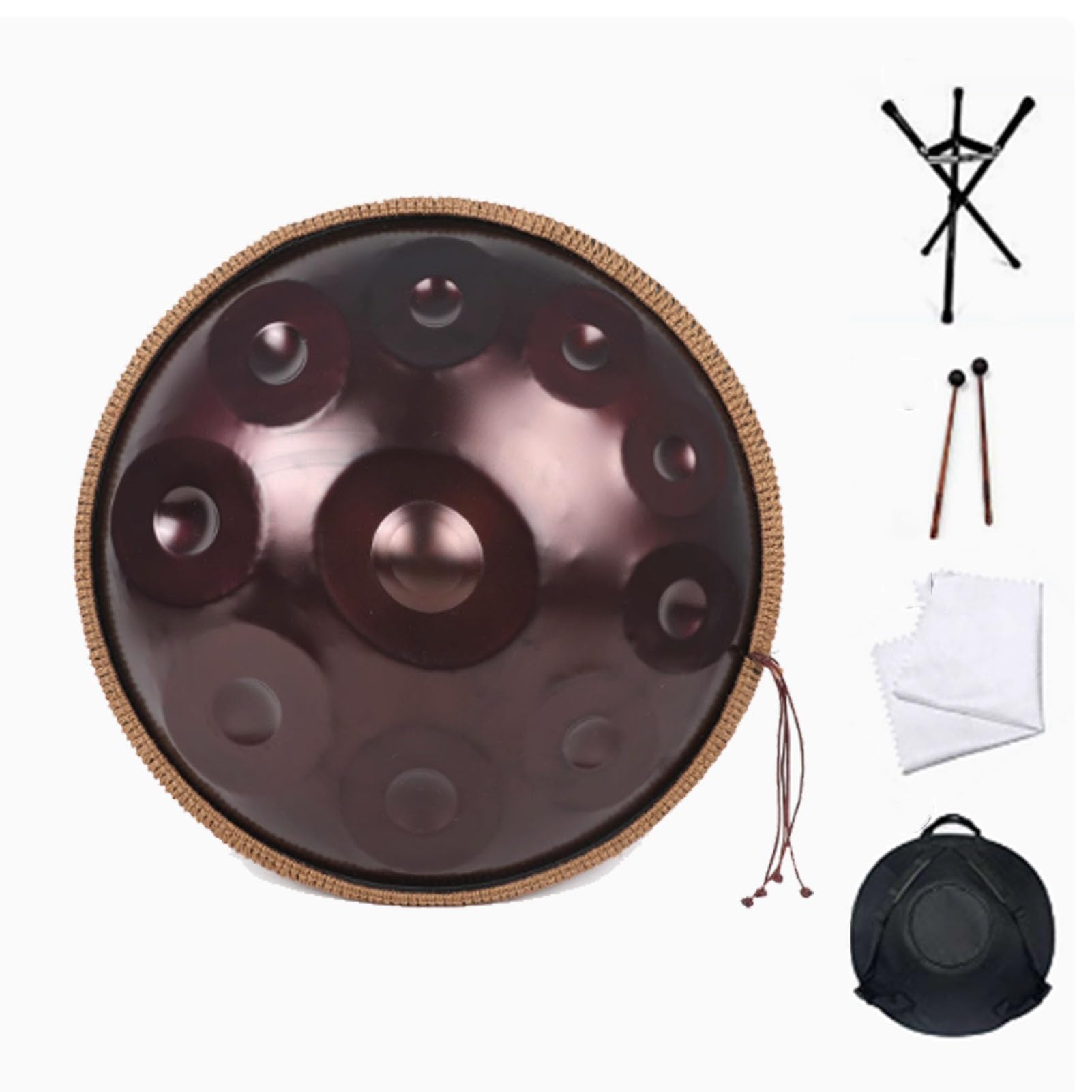 Ręczny zestaw perkusyjny, D-moll 22", 432 Hz/440 Hz, stalowy ręczny instrument perkusyjny, profesjonalny instrument ręczny, do medytacji, muzykoterapii i występów na żywo (C, 9 notatek)