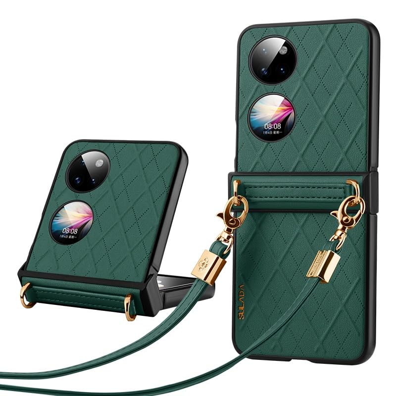 Coque Huawei P50 Pocket antichoc fine, étui à rabat avec sangle verte