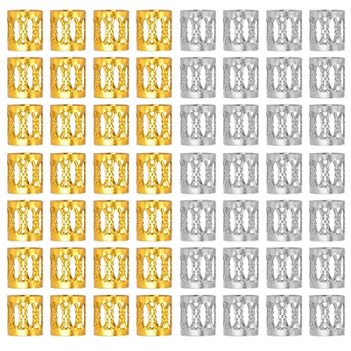 MenYiYDS-100Pcs Dreadlocks Beads Anillos de rastas de Aluminio Ajustables Decoración de Pelo Trenzado,adorno para el cabello tejido con rastas de aluminio ajustables con cuentas de rastas (oro plata)